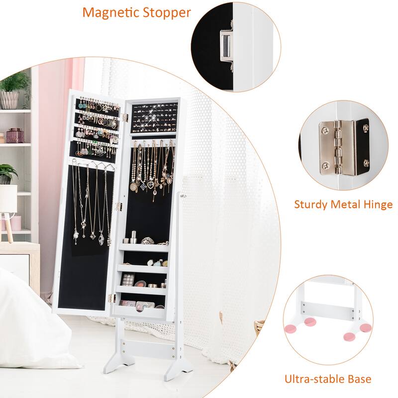 Gymax Vanity Mirror Tilting Jewelry Cabinet Organizer Storage Box - See Details