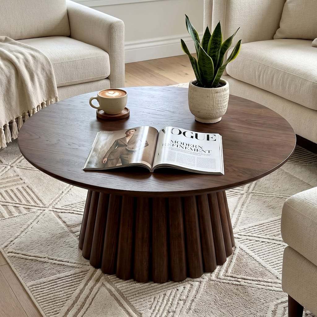 40" Mid-Century Modern Round Coffee Table Wood Living Room Center Table