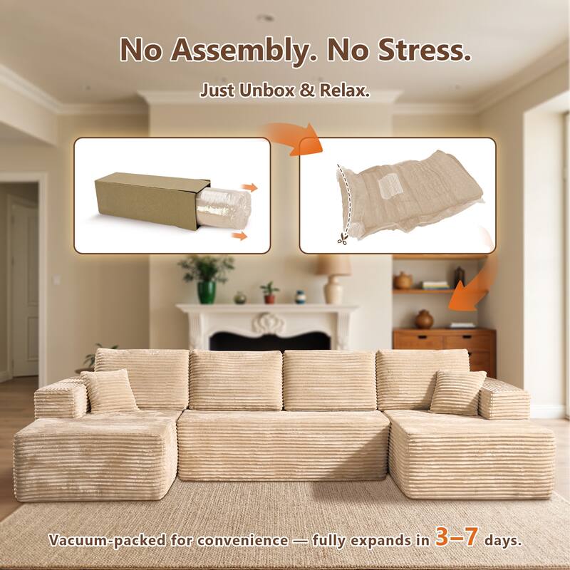 HOOOWOOO U-Shaped Plush Corduroy Modular Sectional Sofa with Chaise Lounge