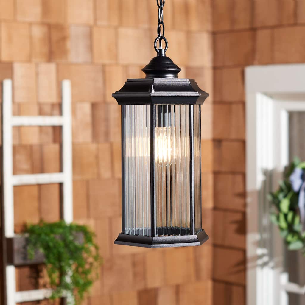 SAFAVIEH Lighting Mihrije 8" Modern & Contemporary Outdoor Pendant - 8" W x 7" D x 16" H - Black - 8Wx7Dx16H