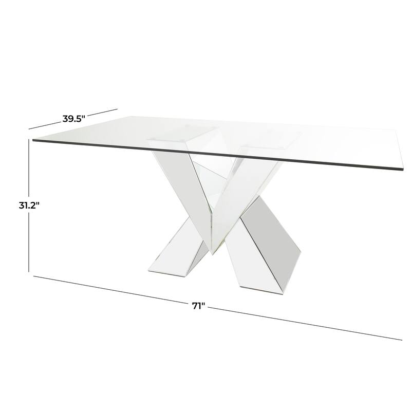 Silver Glass Dining Table with Silver X-Shaped Base