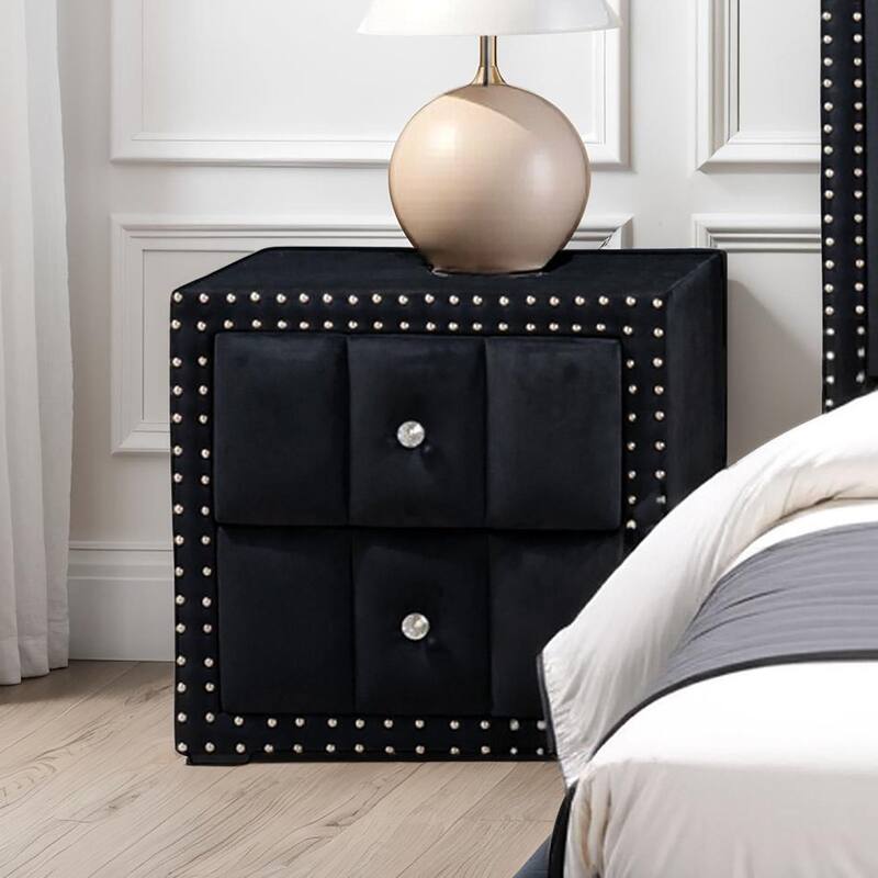 Contemporary Black Finish 3pc Upholstered Bedroom Furniture Set