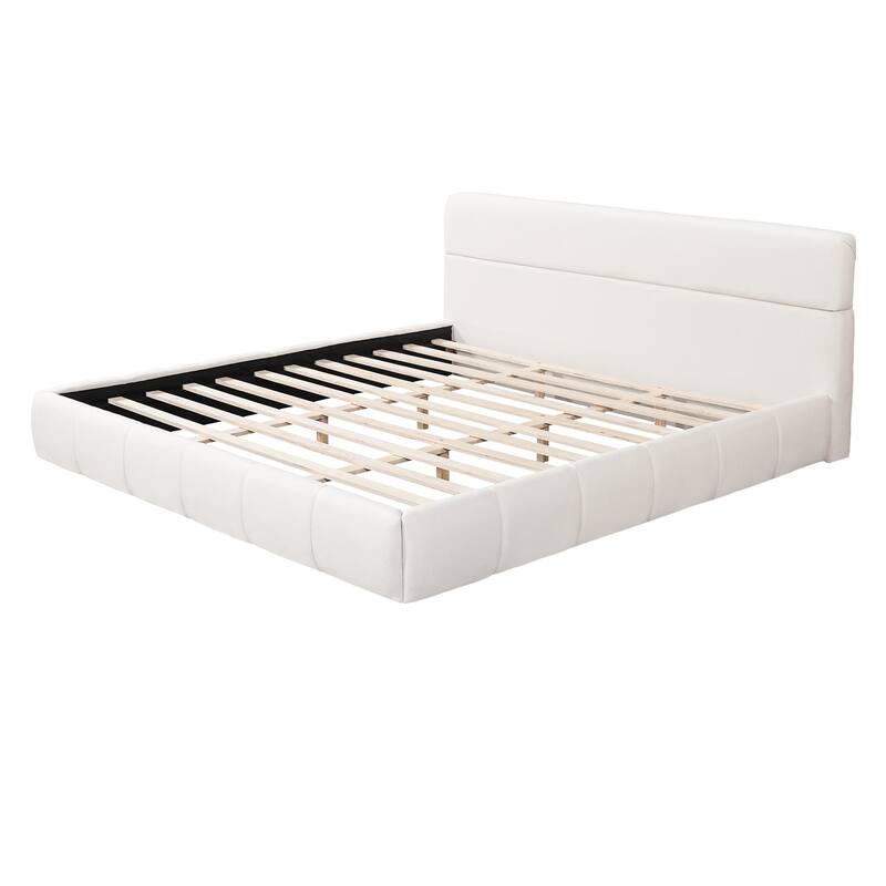 Christopher Knight Home - Sio Modern Boucle Upholstered Platform Bed Frame with Wooden Slats Support, No Box Spring Needed