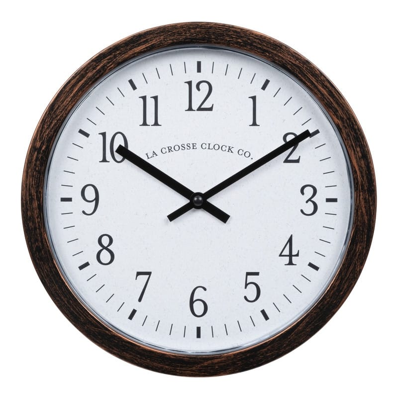 La Crosse 404-3825HC 9.80" Bronze Quartz Wall Clock with Hidden shelf