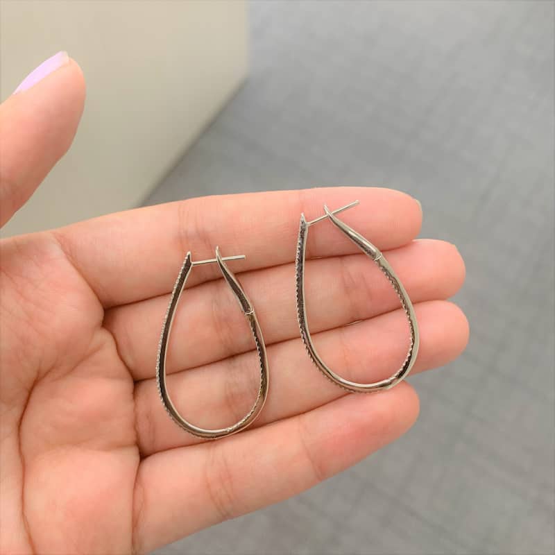 Joelle Collection Inside Out Diamond Thin Pear Hoop Earrings 1.5" Drop 14K Gold 3/8ct TDW