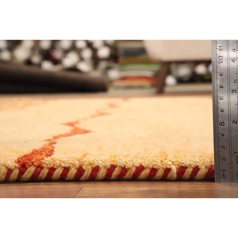 Hand Knotted Oriental 100% Wool Carpet Modern Modern Yellow & Gold Gabbeh Area Rug - 6' 8'' X 4' 8''