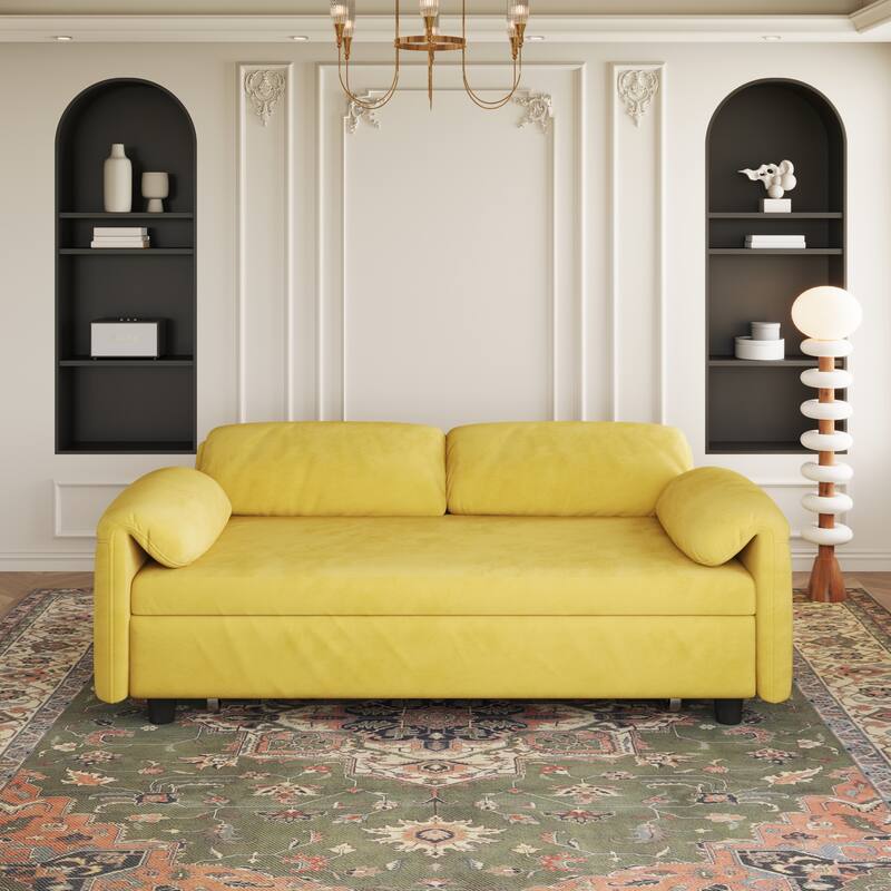 Dual-Purpose Yellow Flannelette Sofa Bed, 51x35x30 inches