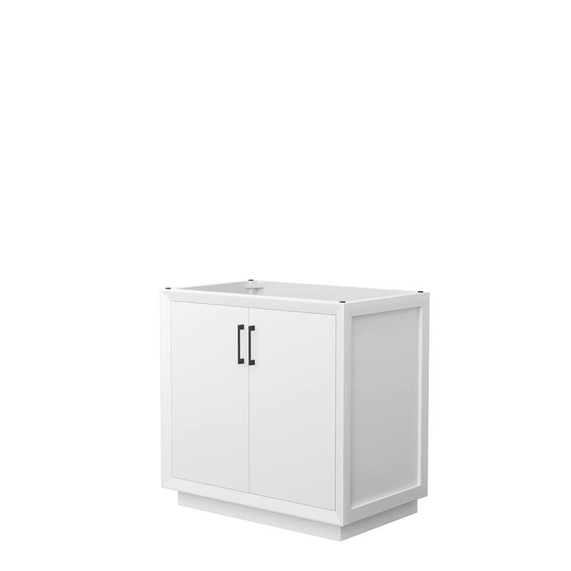 Strada 36-Inch Single Vanity Cabinet - White, Matte Black Trim, No Top
