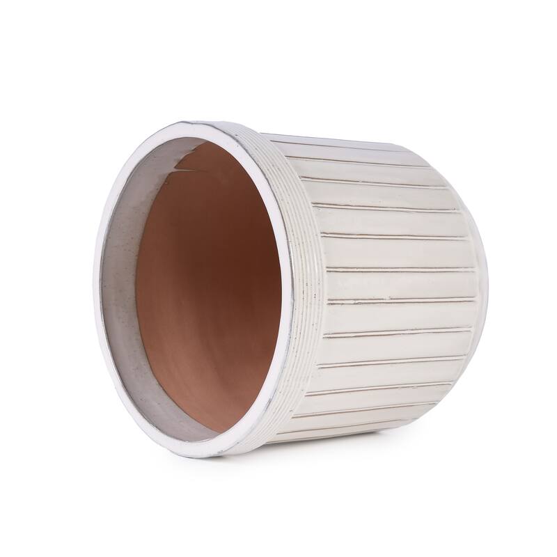 Set of 4 Handmade Ceramic Pots for Succulents with Vertical Grooves