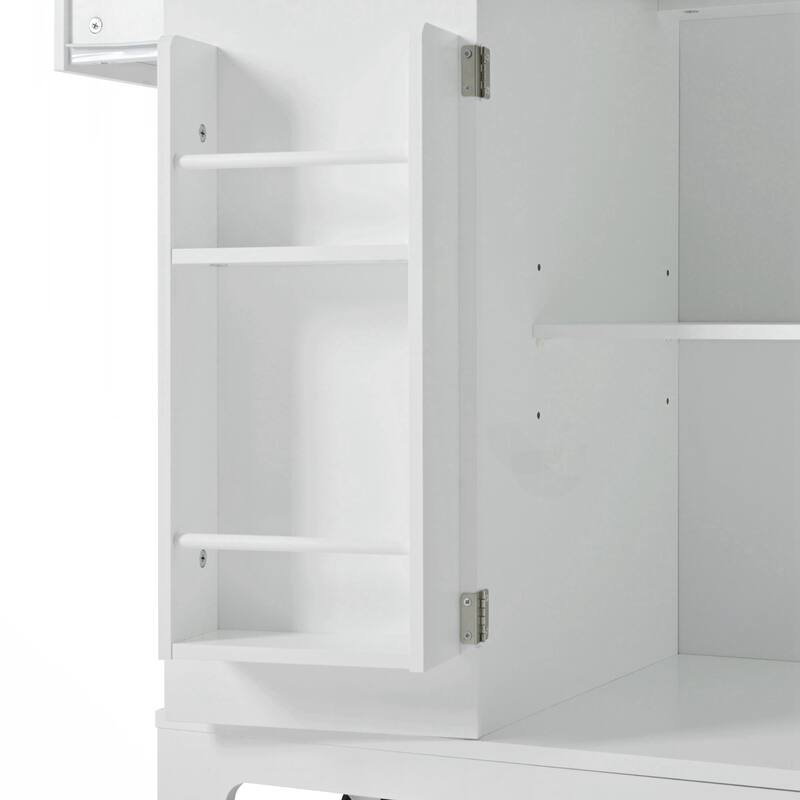 Kitchen Island with Trash Can Storage Cabinet, Power Outlet, Internal Storage Rack, Rolling Kitchen Islands on 5 Wheels