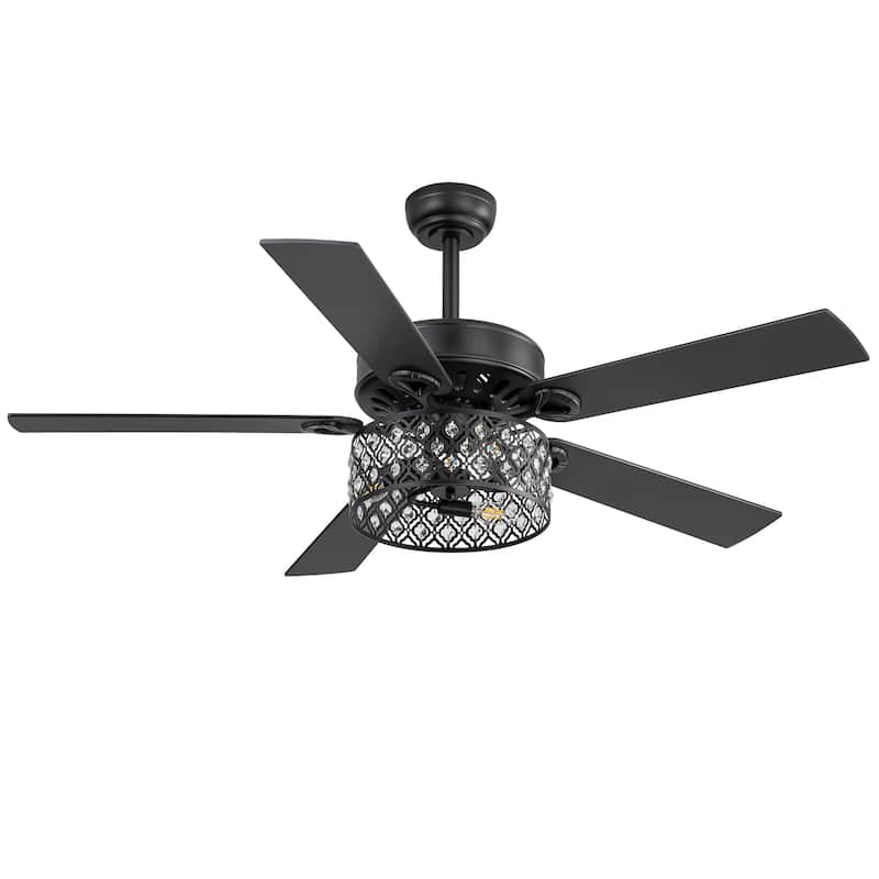 52-inch Reversible 5-Blade Crystal Caged Ceiling Fan with Light and Remote