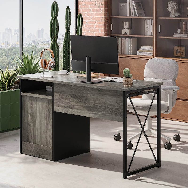 Bestier Office Desk with Keyboard Tray, Computer Desk with Storage, Executive Desk with File Cabinet for Home Office Bedroom