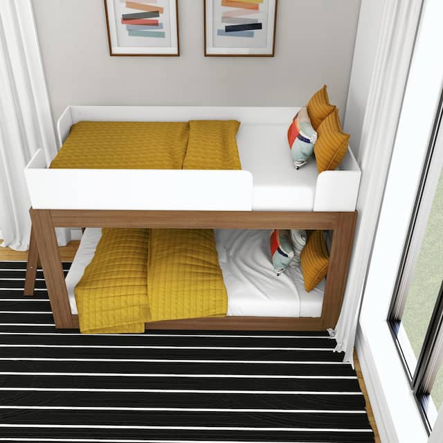 Max and Lily Mid-Century Modern Twin over Twin Low Bunk Bed