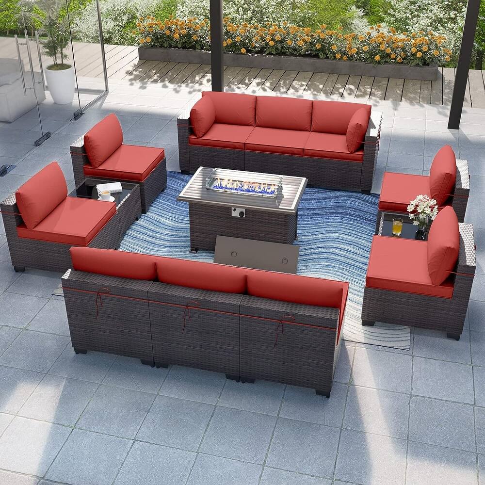 Kullavik 13 Pieces Outdoor Patio Furniture Set with Fire Pit Table