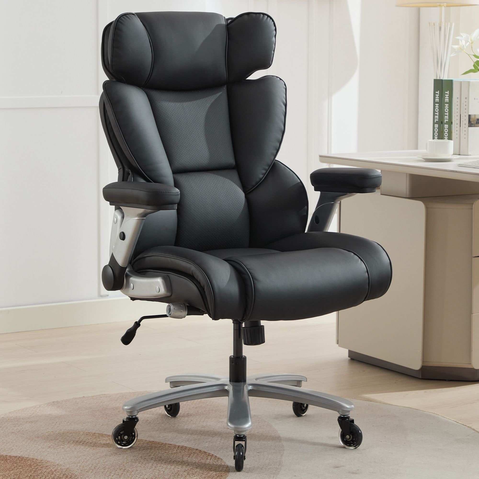 500lbs Big and Tall Office Chair with Adjustable Lumbar Support, Executive Office Chair with Flip-up Armrest and Wider Seat