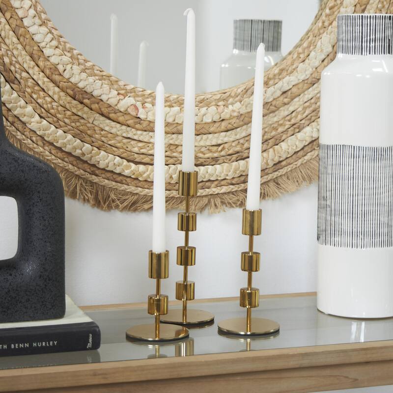 Aluminum Metal Abstract Floating Block Decorative Candle Holder with Rounded Base - Set of 3 Silver or Gold - Roche River Decor