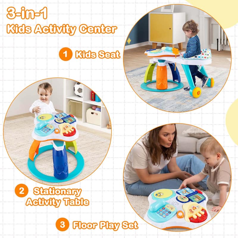 3 in 1 Kids Play Center Activity Walker w/ 3-Position Adjustable Seat