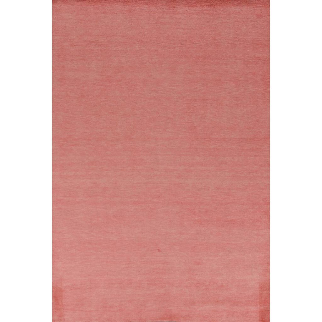 Hand Knotted Oriental 100% Wool Carpet Modern Solid Pink Gabbeh Area Rug - 9' 3'' X 6' 0''