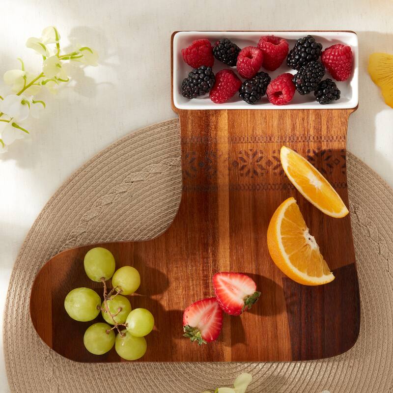 Tabletops Gallery Set of 2 Stocking Acacia Wood Serving Board with Ceramic Bowl