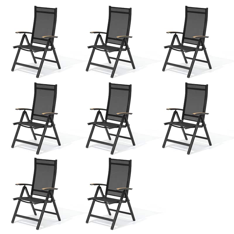 Pellebant Patio Folding Chairs Camping Deck Garden Aluminum Dining Chair - 23.6 in W * 16.9 in D * 42.1 in H - Black - 8PCS