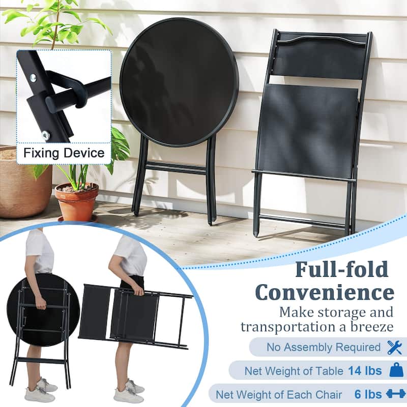 Costway 3 PCS Folding Patio Bistro Set with Tempered Glass Coffee - See Details