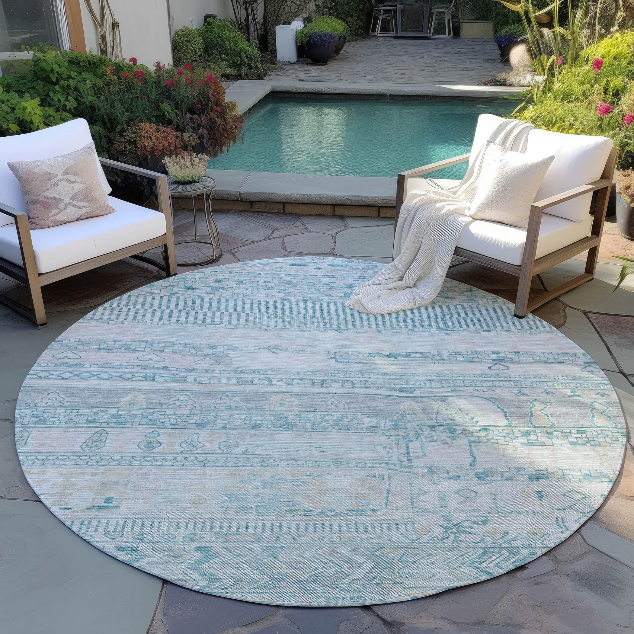 Machine Washable Indoor/ Outdoor Boho Global Chantille Rug