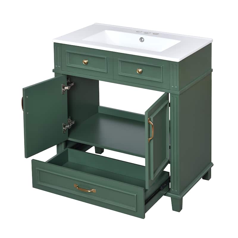 GDFStudio - Meriden Retro Bathroom Vanity with Ceramic Sink and Soft-Closing Storage Doors - 29.37'W