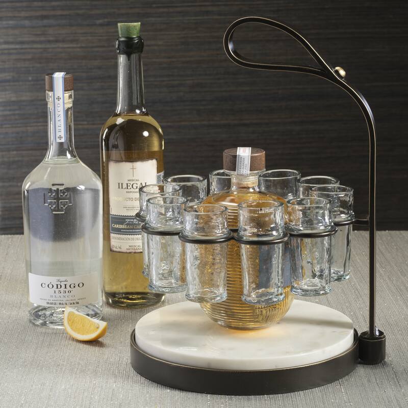 Tequilero 10-Piece Tequila Shot Set with Marble Cutting Board