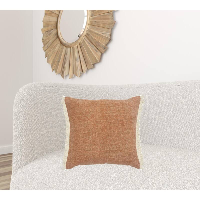 HomeRoots 20" X 20" Orange And Tan 100% Cotton Zippered Pillow