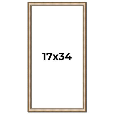 17x34 Frame Gold Solid Wood Shadow Box Width 1.5 Inches | Interior Frame Depth 2 3/8 Inches