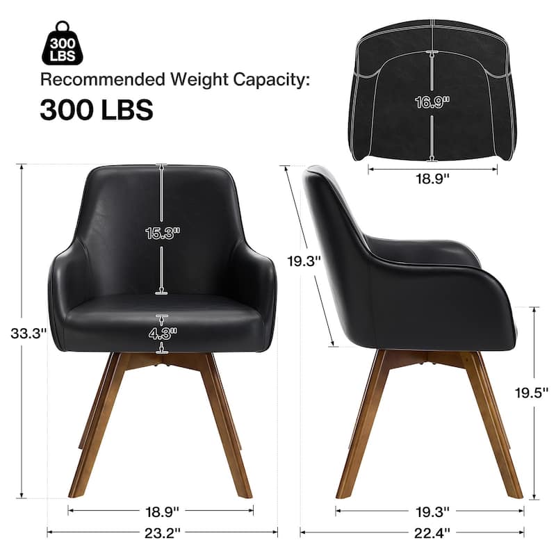 Swivel Upholstered Dining Chair Set of 2 Armchair with Beech Wood Legs - 33.3" H x 23.2" W x 22.4" D