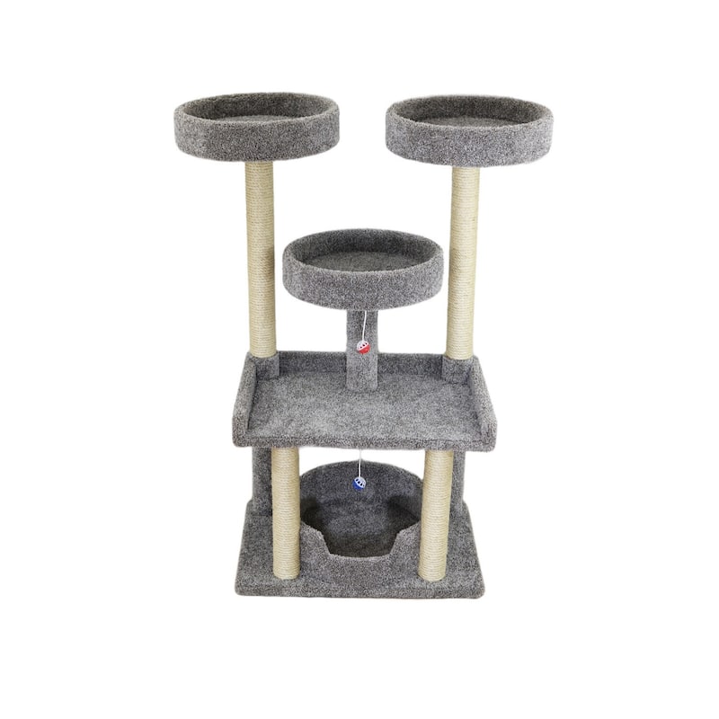 Extra Large Multi-Level Cat Haven Tower with Spacious Perches, Raised Edges and Sisal Rope Posts for Playful Indoor Cats