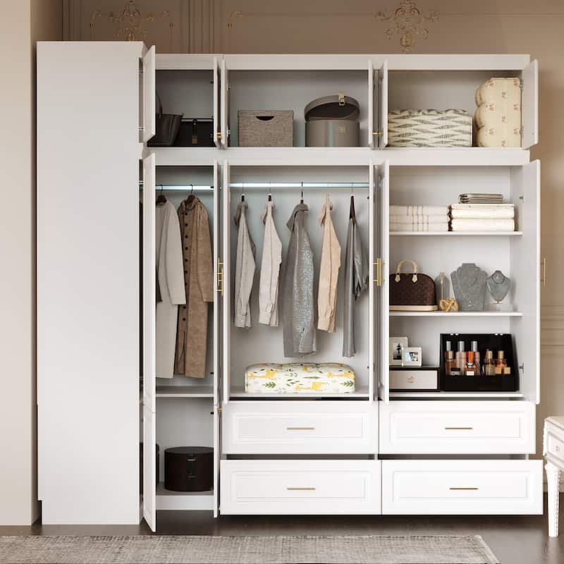 93.9"H/74.2"H Armoires Wardrobe Closet Cabinet Hanging Drawers Storage
