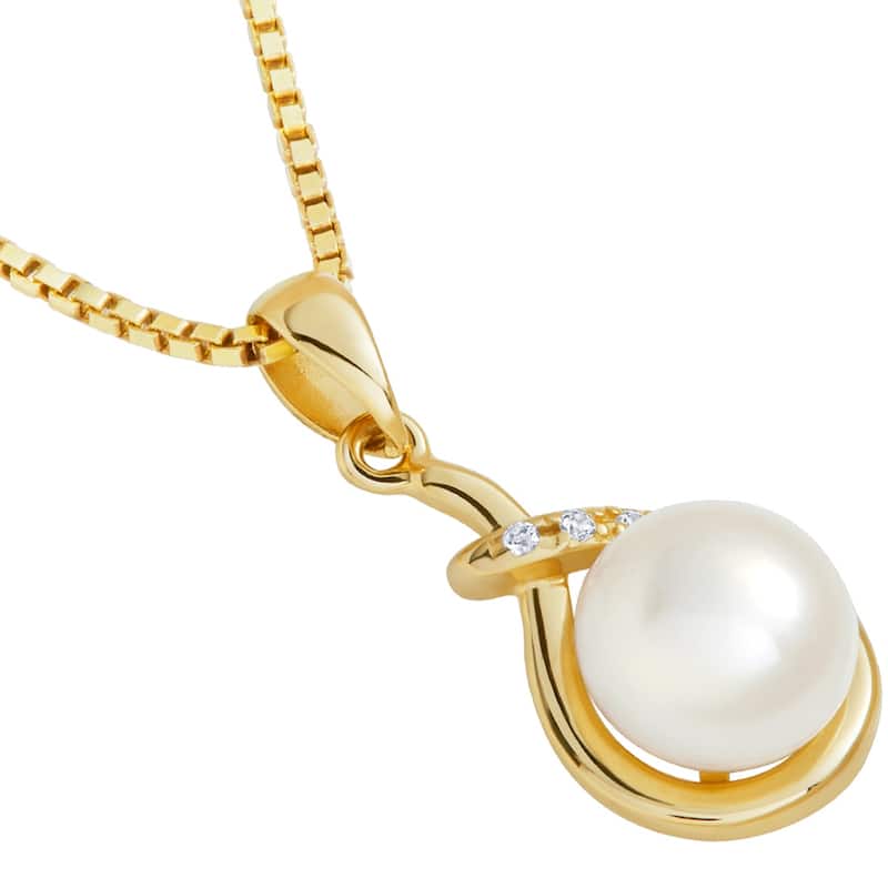 Oravo 14k Yellow Gold Freshwater Pearl Infinity Drop Pendant Necklace
