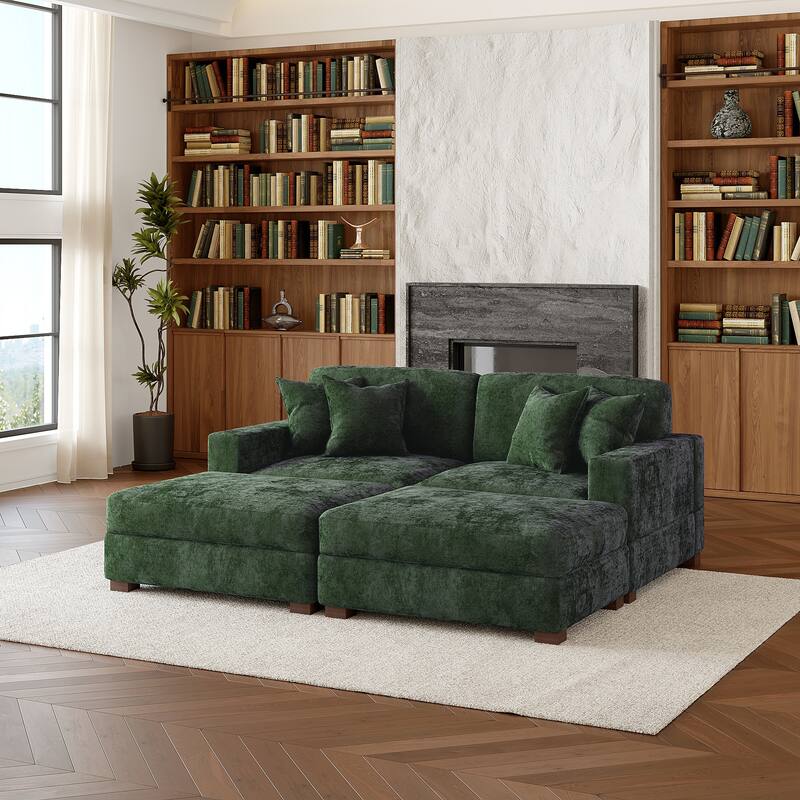 Oversized Chenille Modular Sectional Sofa Conversation Set with 2 Ottomans