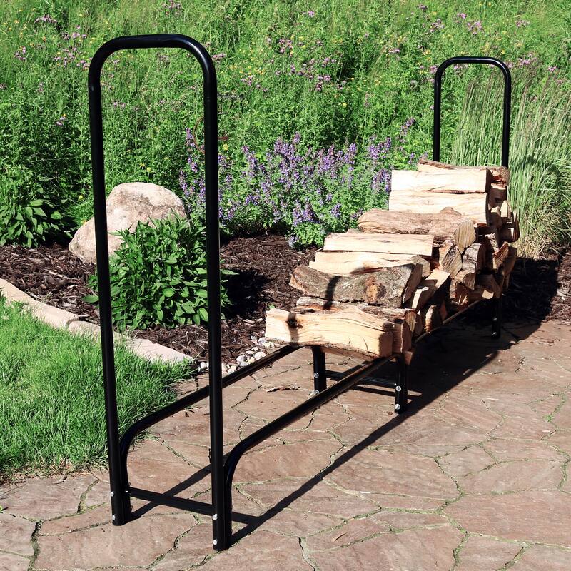 Sunnydaze Black Outdoor Firewood Stacker Storage Holder Log Rack - 8-Foot