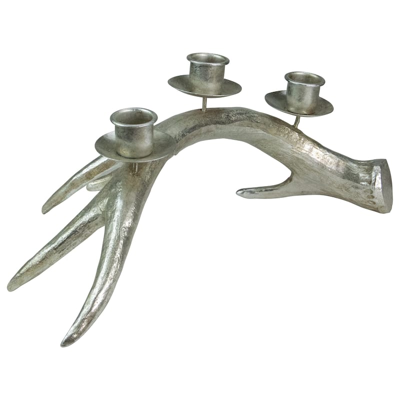 12" Champagne Deer Antler Christmas Taper Candle Holder