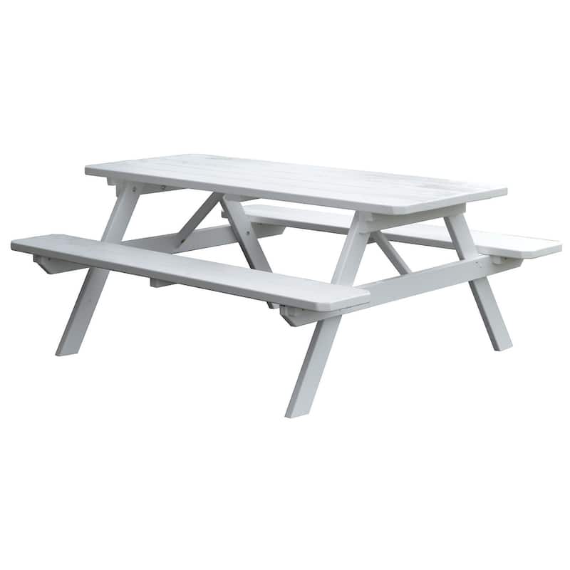 Pine 8' Picnic Table with Attached Benches - White