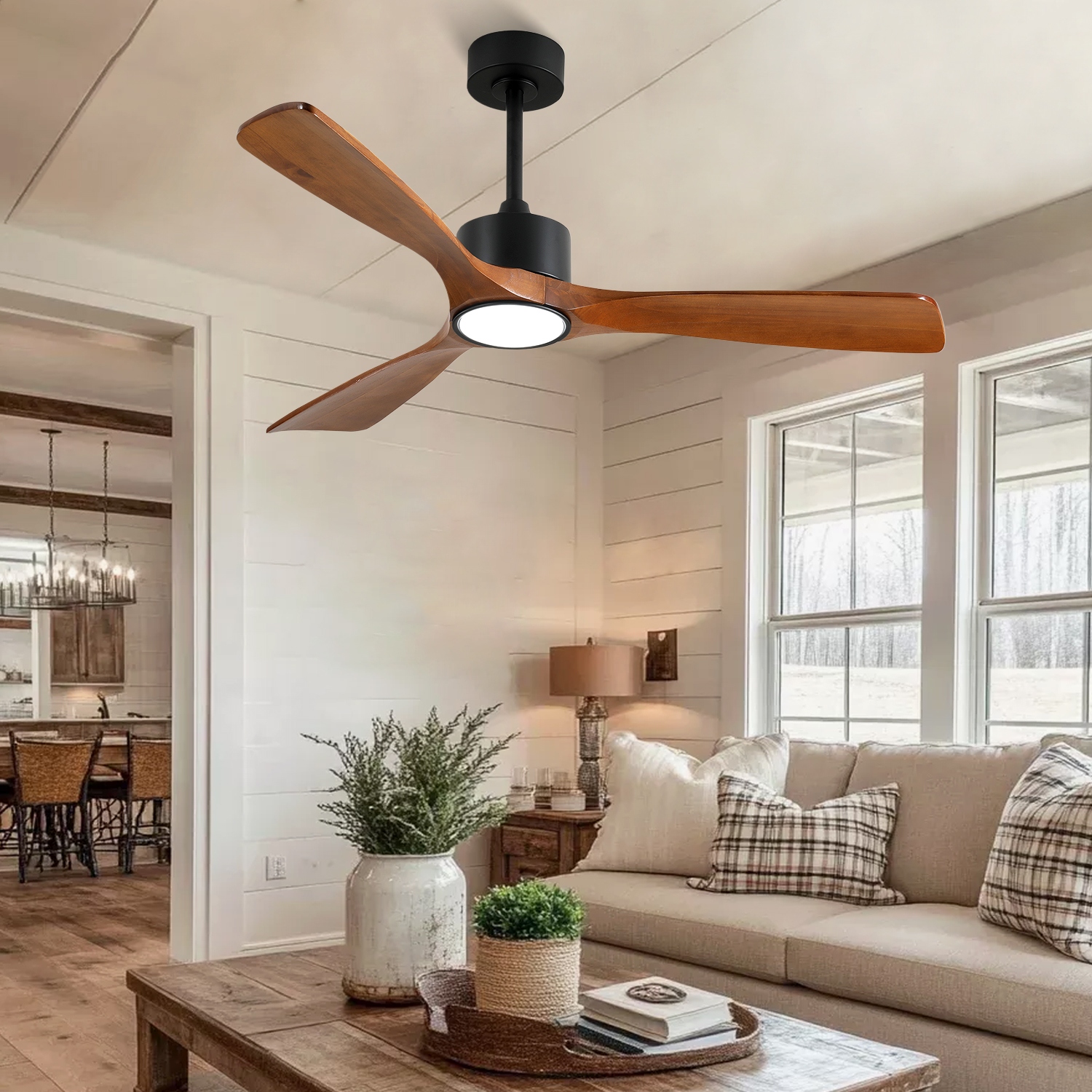 52 Inch Ceiling Fan With Light Kit Dimmable LED,Remote Control for Patio Living Room, Bedroom, Office - 52 Inches