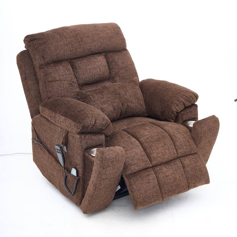 Velvet Oversized Power Lift Recliner Chair, 180° Flat with Massage - Coffee