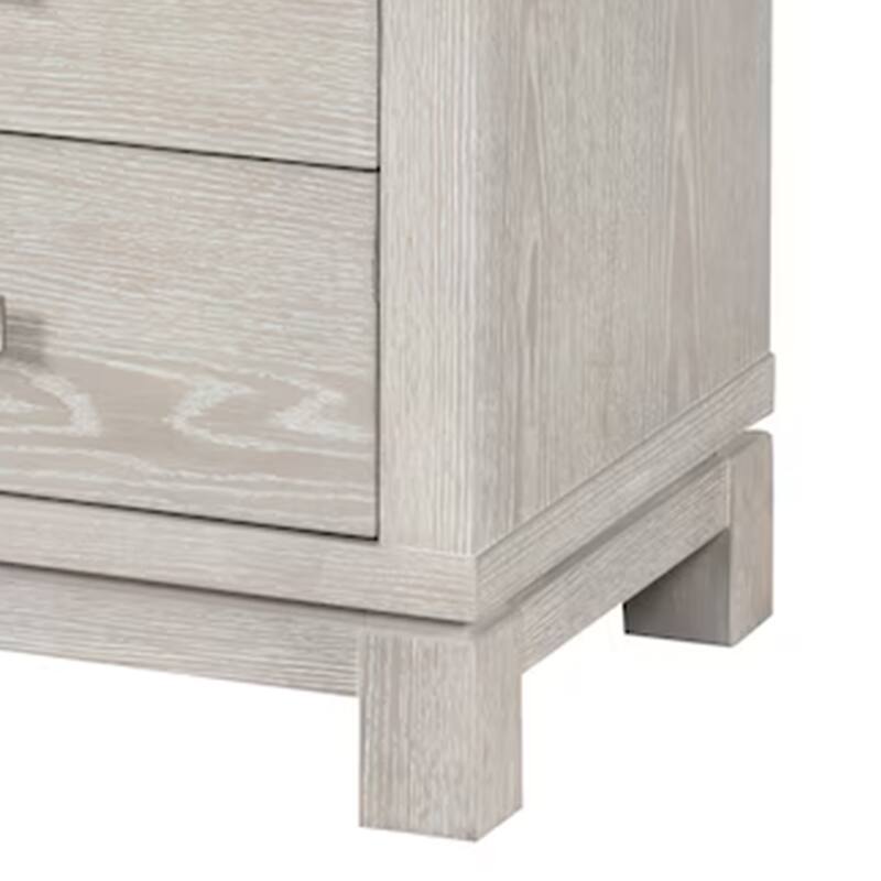 Loji Nightstand, 3 Drawers, White Marble Top, Weathered Gray, 29 Inch