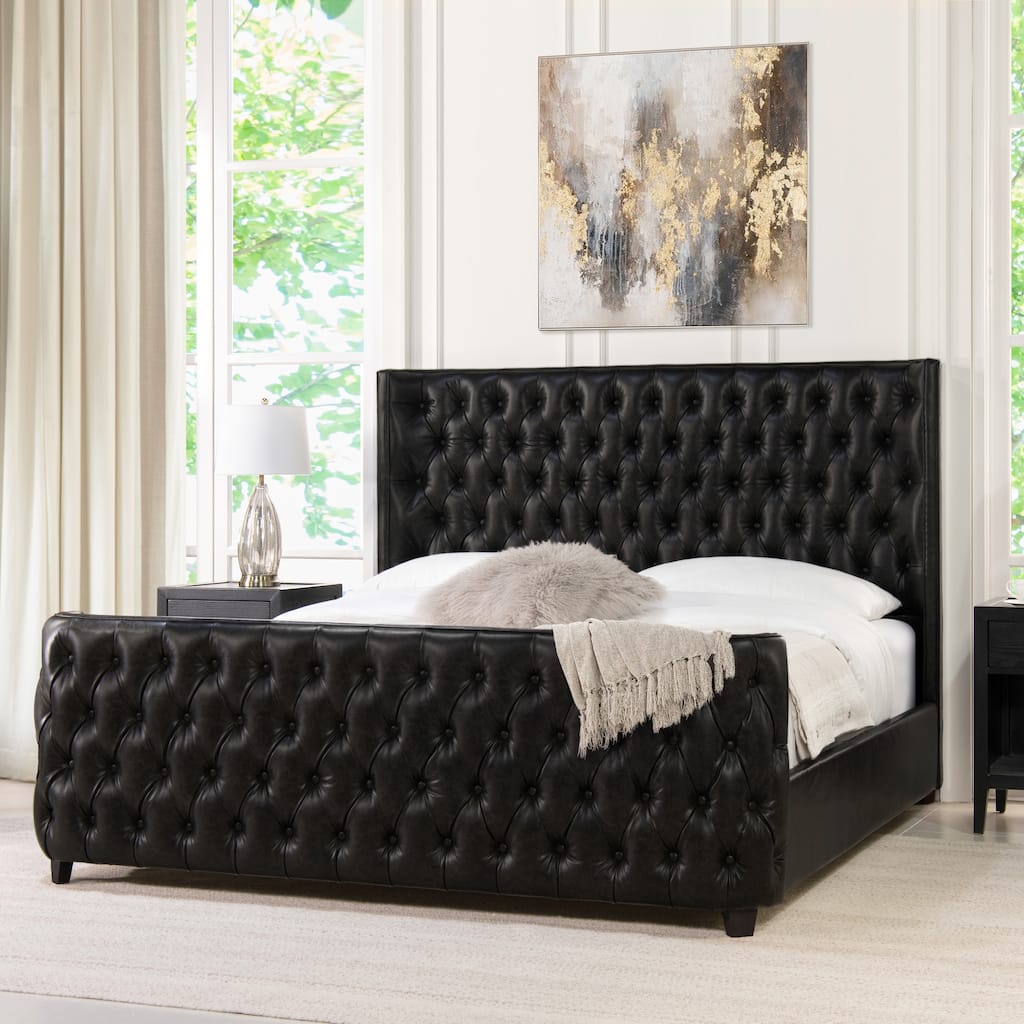Chateau King Faux Leather Upholstered Tufted Shelter Panel Bed