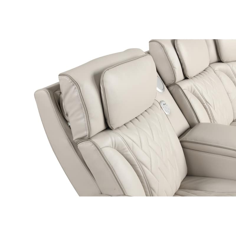 Jazz 117"W Leather Aire Power Reclining Sectional Sofa w/Power Headrest, Bluetooth Speakers, LED, USB, Storage & Cupholders