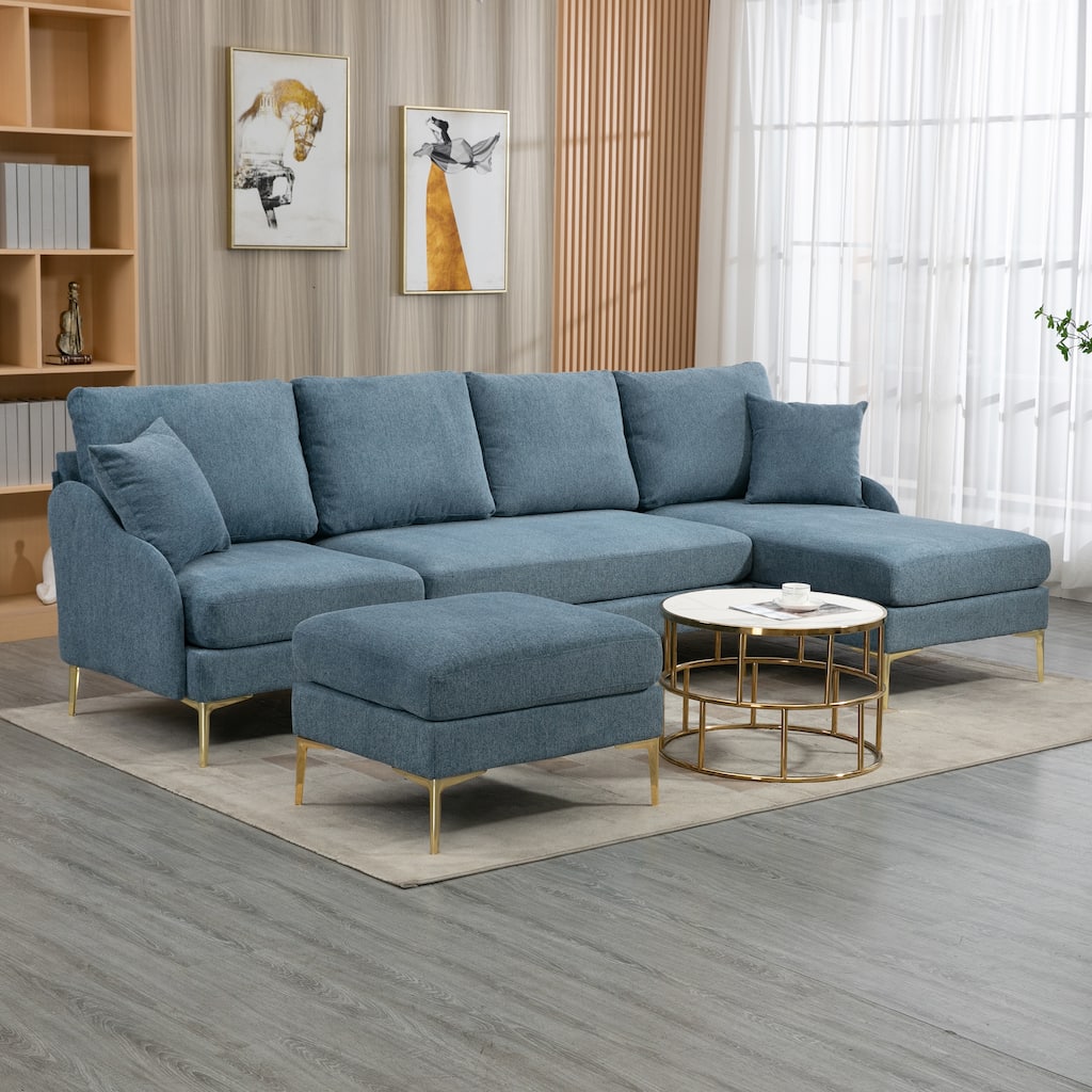 4 - Piece Upholstered L-Shape Sectional Sofa With Reversible Chaise Lounge