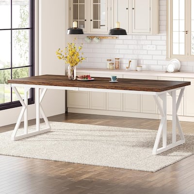 Farmhouse Dining Table for 6 People, 70.8-Inch Rectangular Wood Kitchen Table