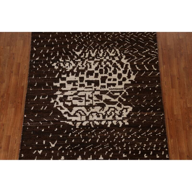 Hand Knotted Oriental 100% Wool Carpet Tribal Tribal Brown Moroccan Area Rug - 8' 2'' X 5' 7''
