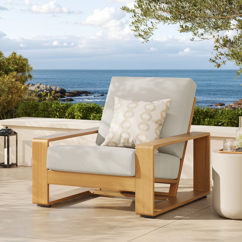 Lirienne Outdoor Patio Aluminum Faux Wood Armchair - Ivory Natural