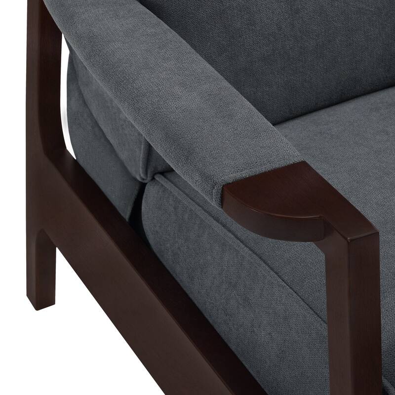 MCombo Fabric Pushback Recliner Chair with Wooden Armrests, Upholstered Single Sofa Accent Chair