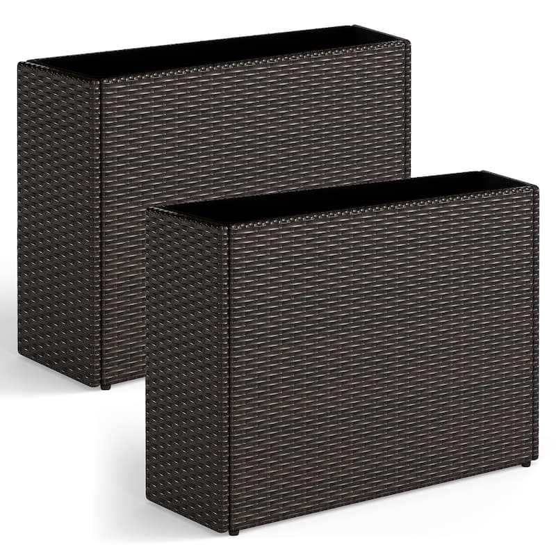 Costway 1/2 PCS 24" Tall PE Rattan Planter Box with Removable Liner - 2 PCS