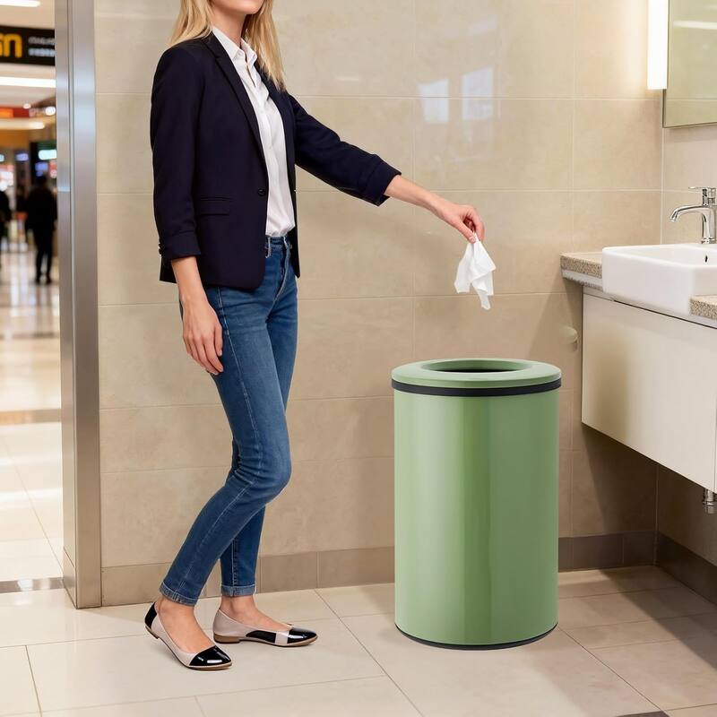 Commercial-Grade 40L Stainless Steel Open-Top Trash Can - 10.6 Gallon with Removable Inner Bucket Green